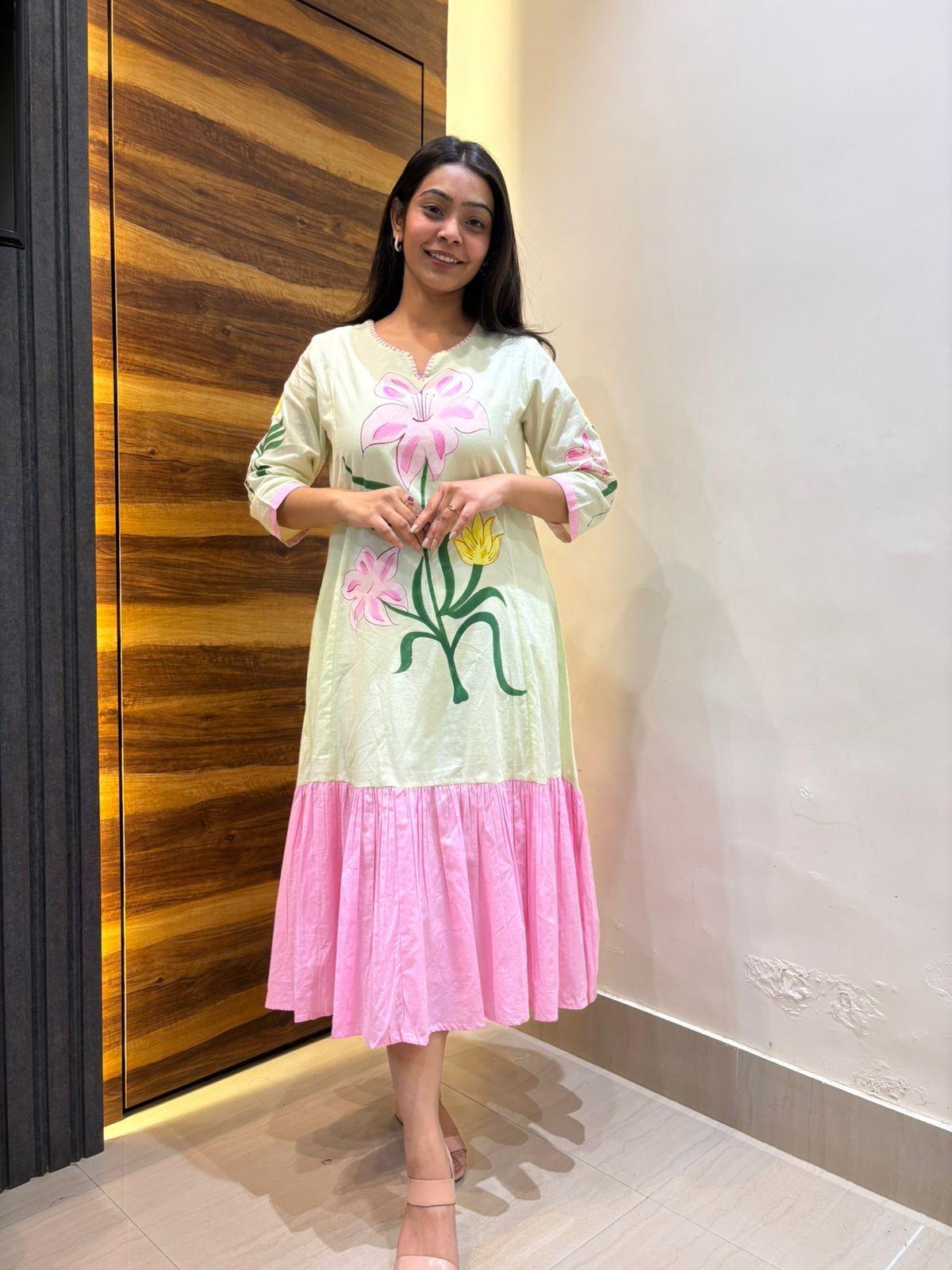 Cotton hand painted Midi