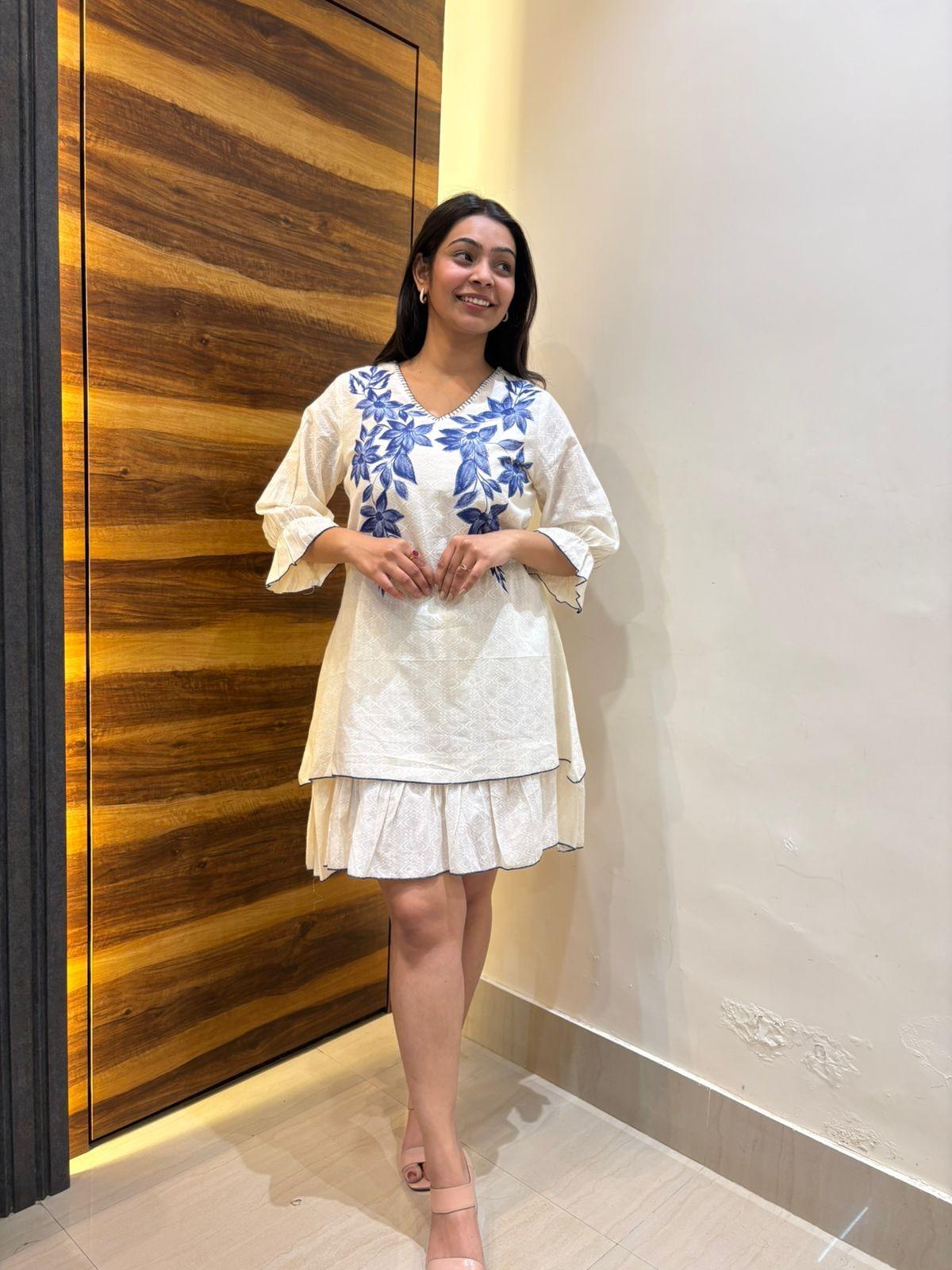 Cotton hand painted short dress