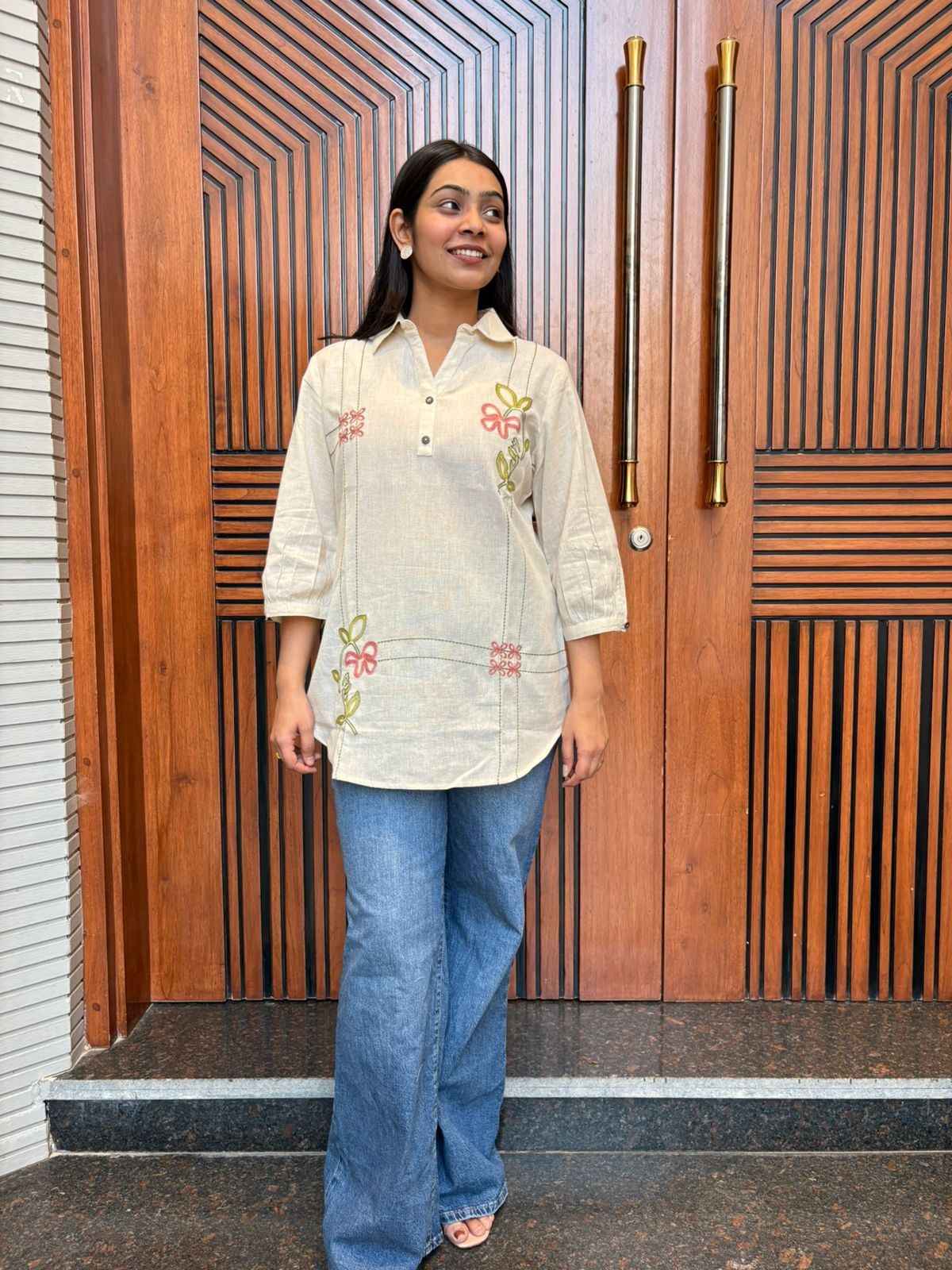 Embroidered Collared Khadi tunic