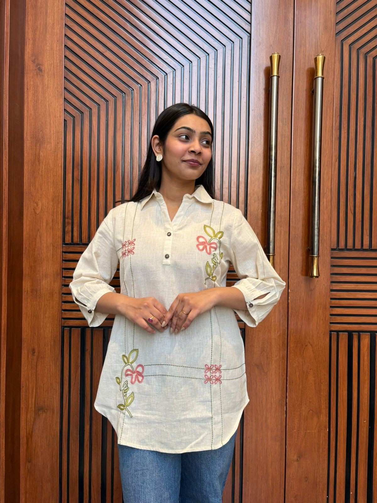 Embroidered Collared Khadi tunic