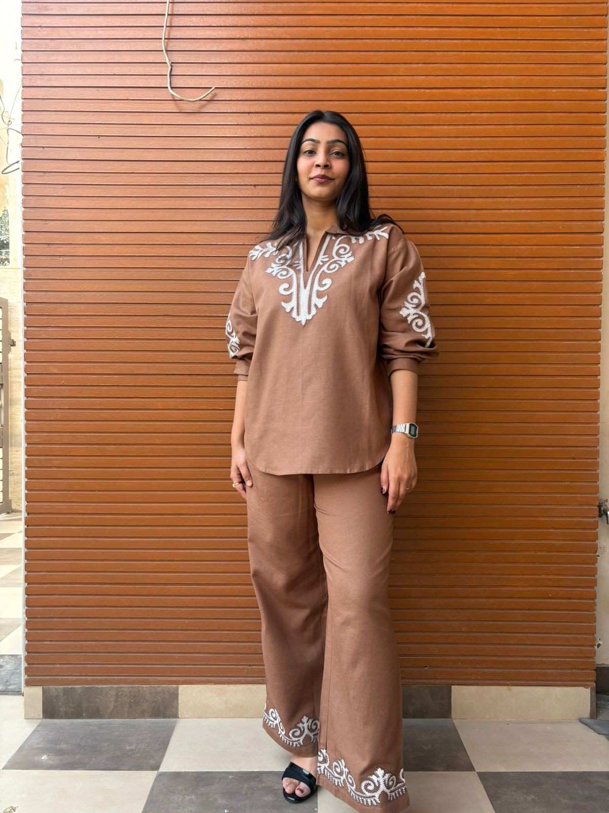 Linen embroidered coordset