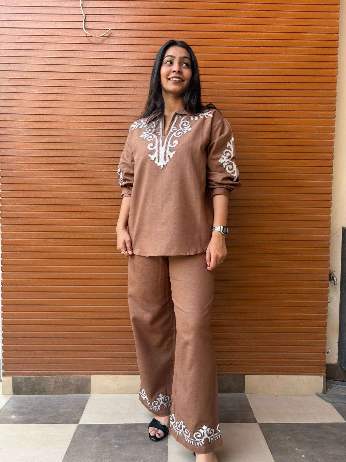 Linen embroidered coordset