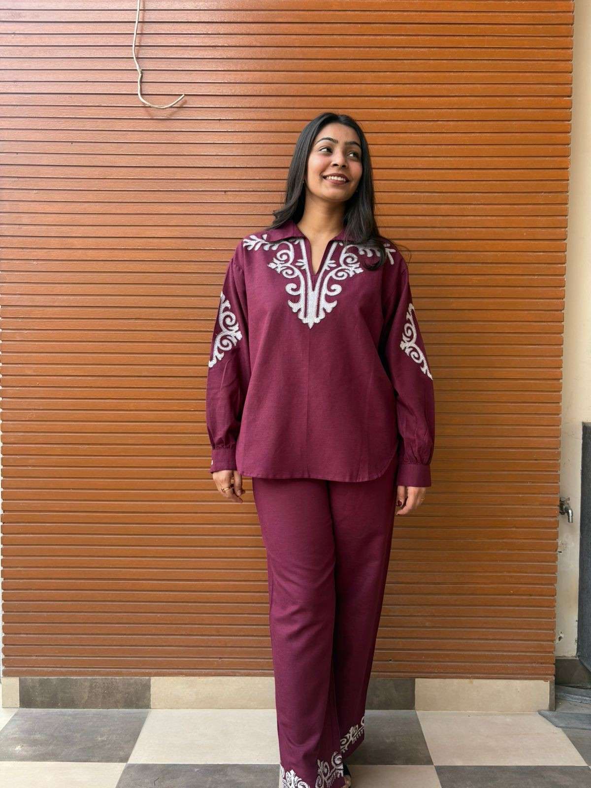 Linen embroidered coordset