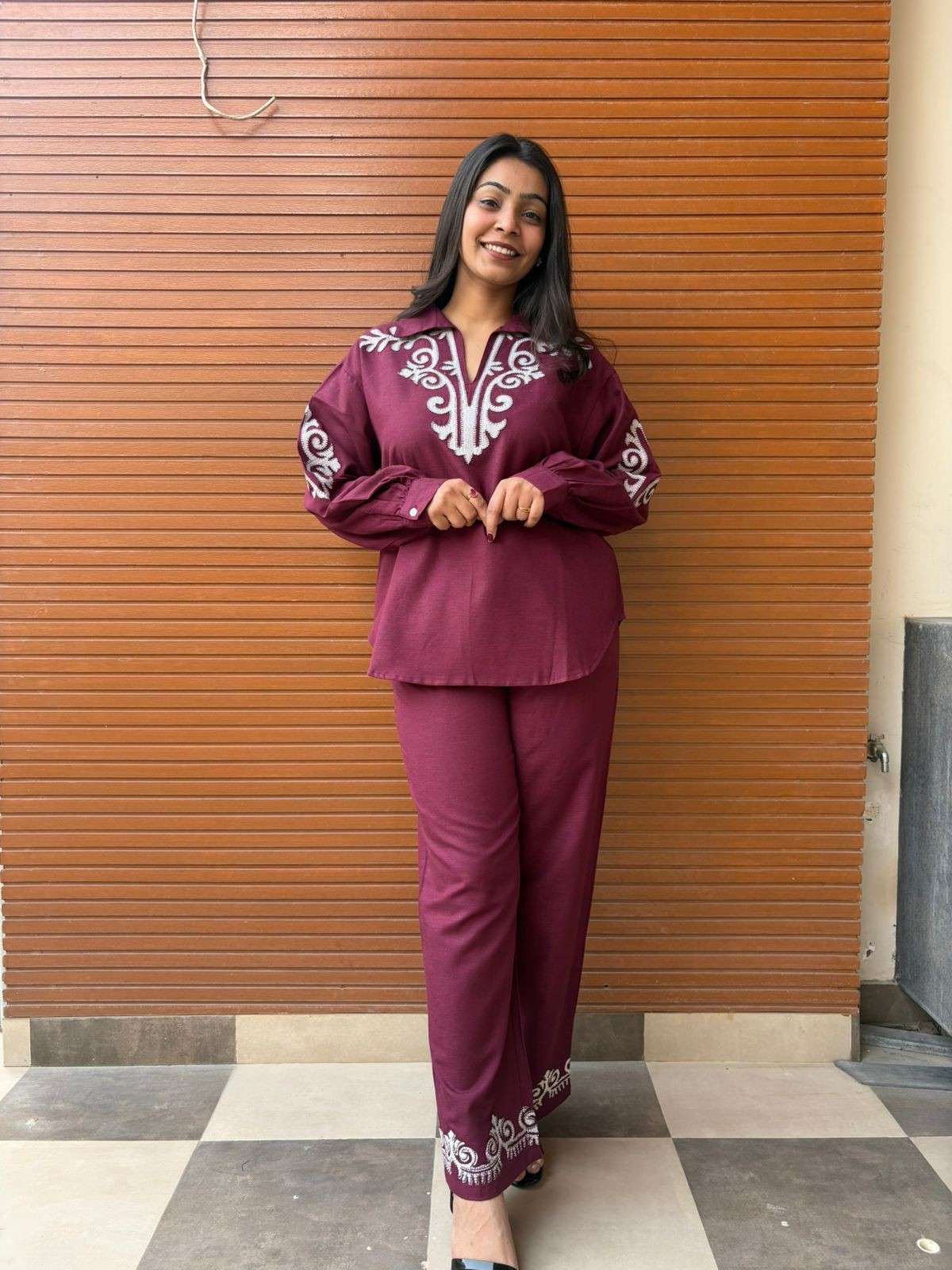 Linen embroidered coordset