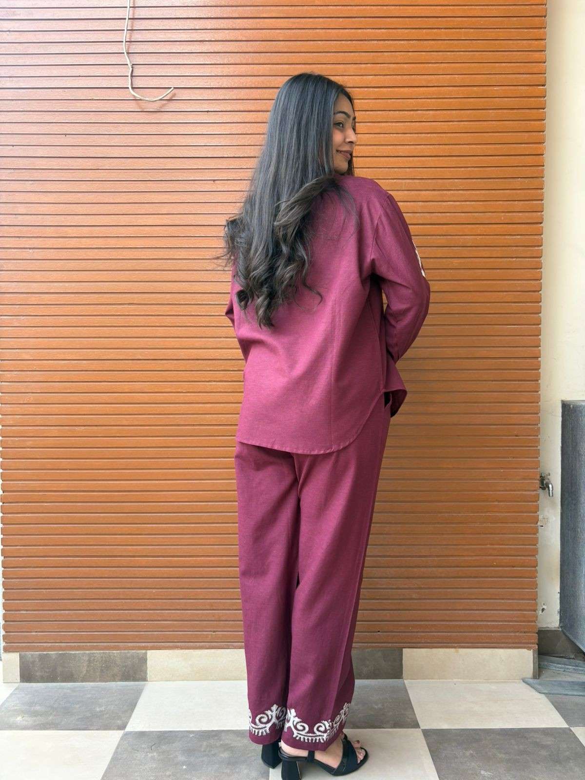 Linen embroidered coordset