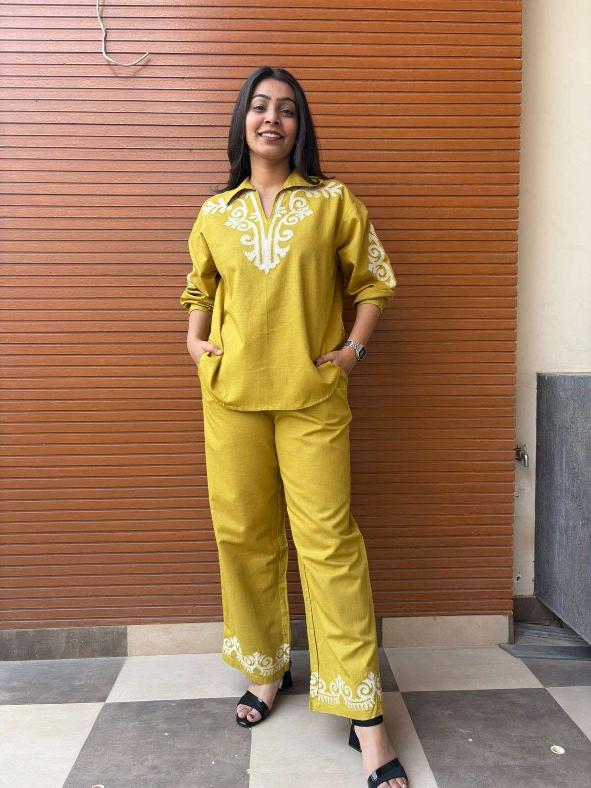 Linen embroidered coordset