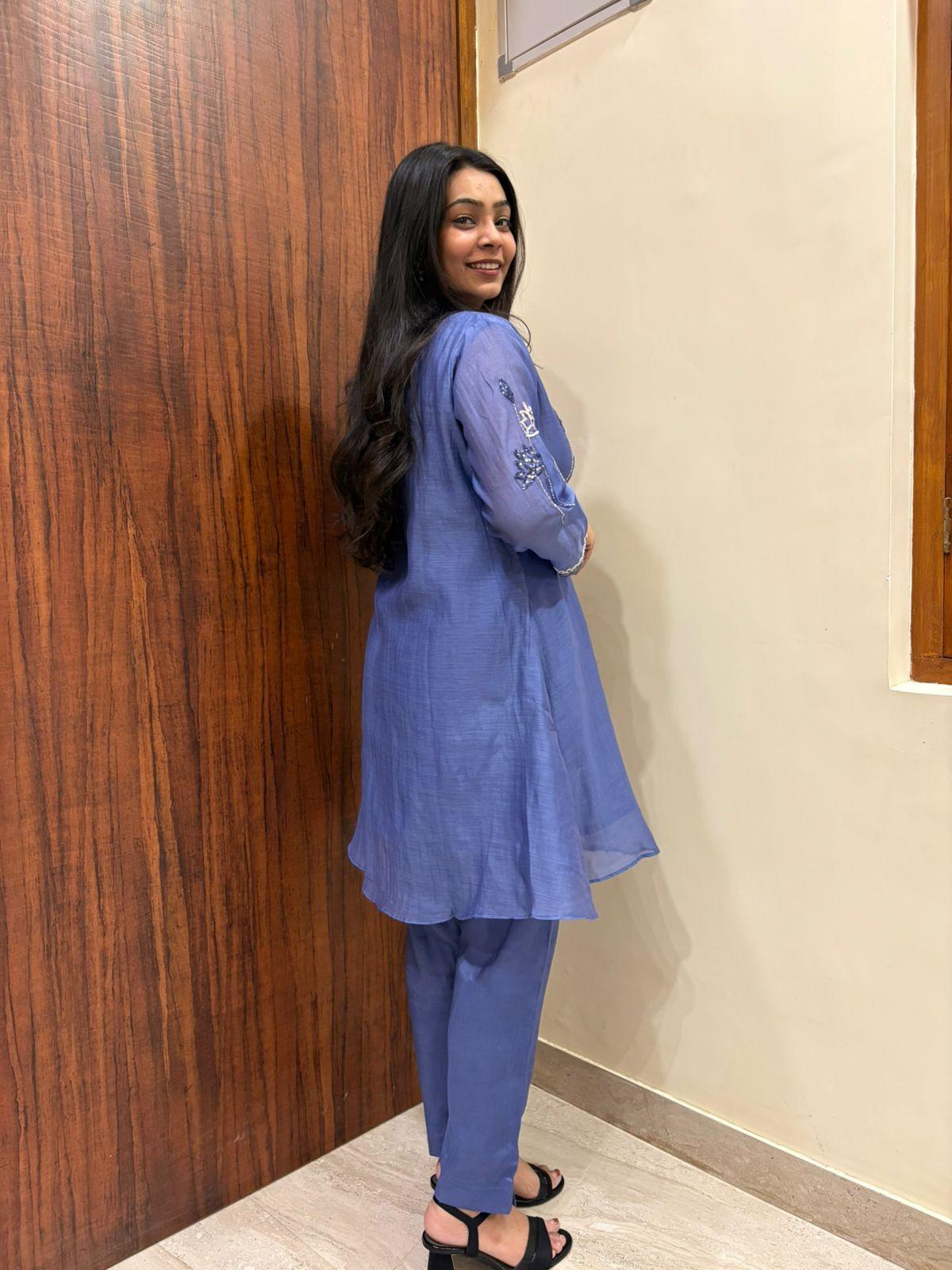 Blue Chanderi tunic coordset