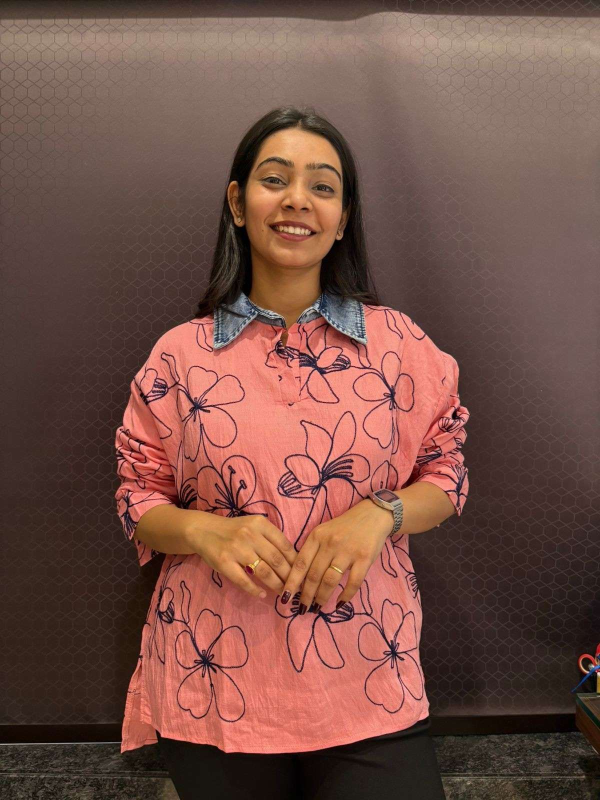 Embroidered Denim collar shirt