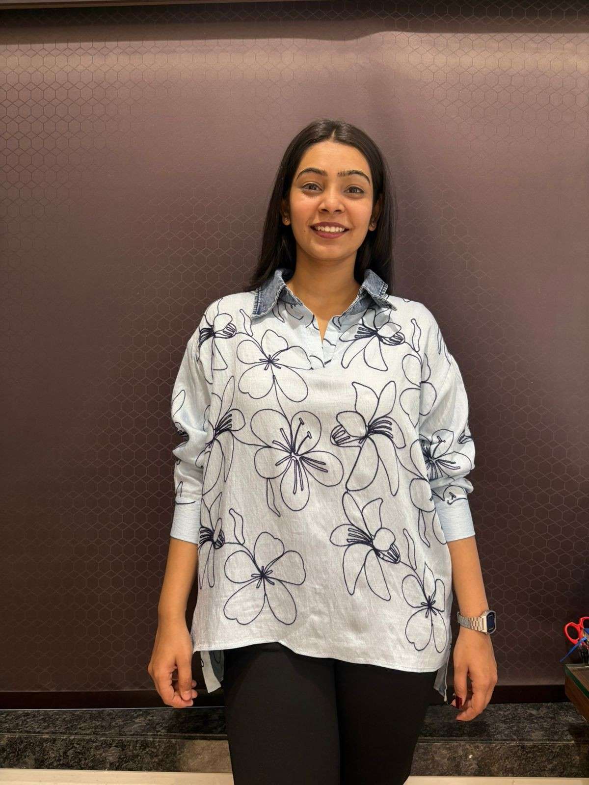 Embroidered Denim collar shirt