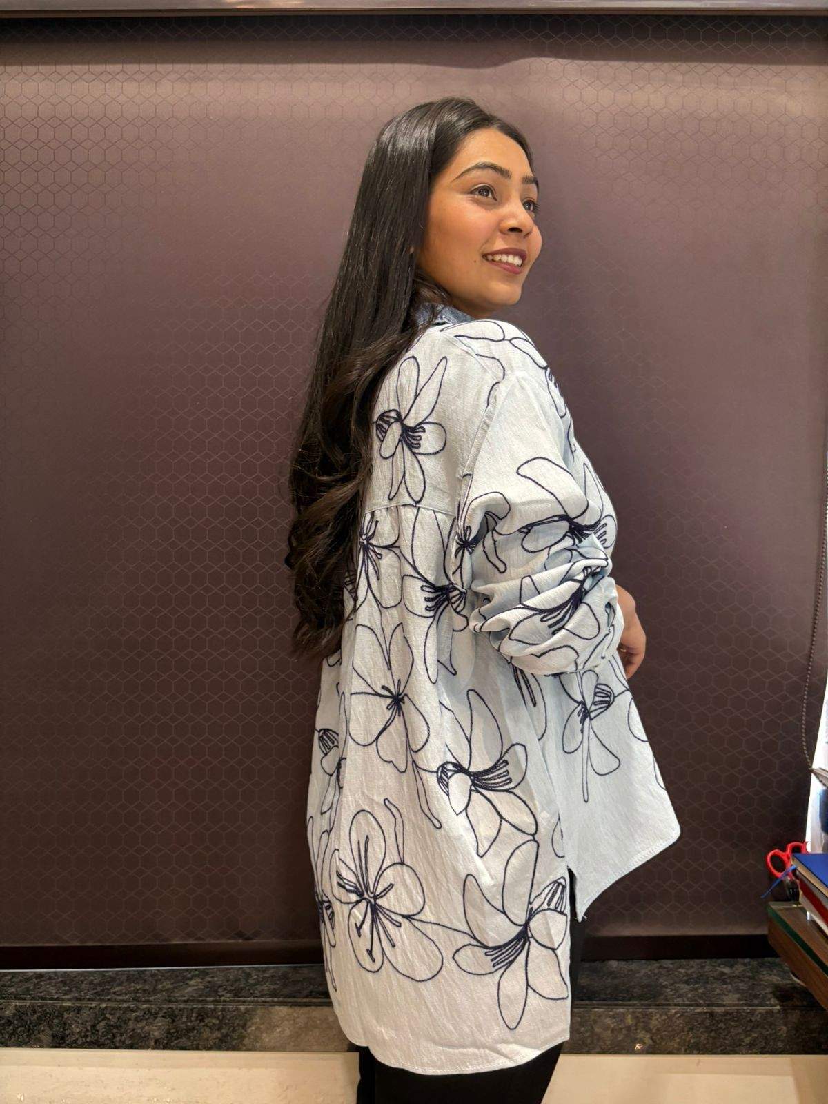 Embroidered Denim collar shirt