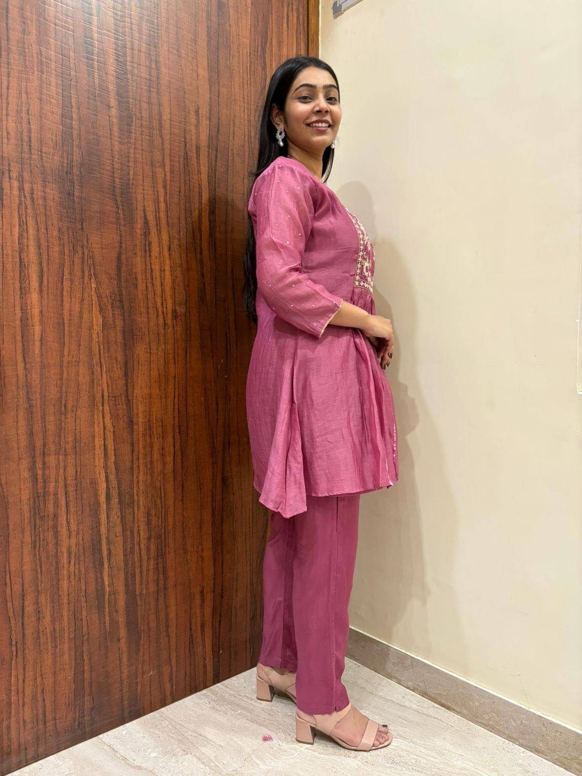 Peplum Embroidered Chanderi Coordset