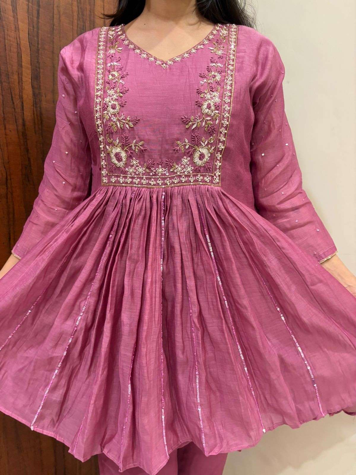 Peplum Embroidered Chanderi Coordset