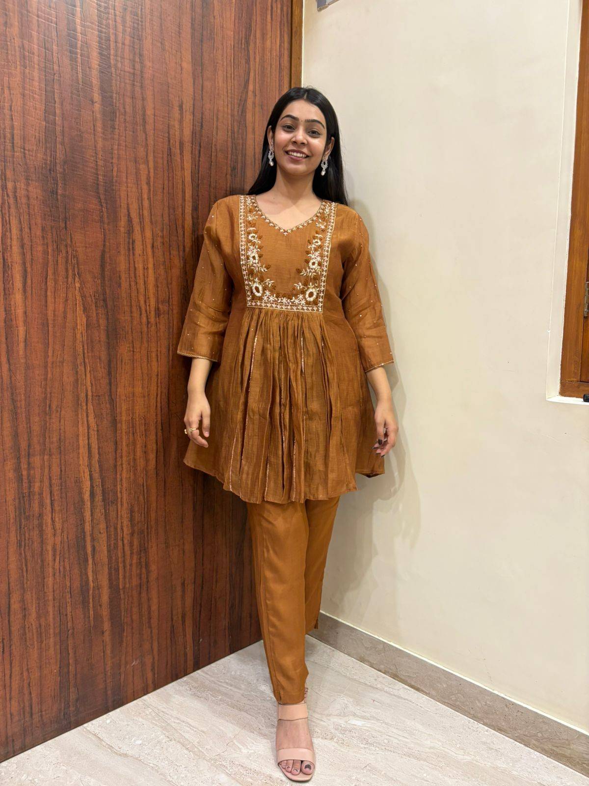 Peplum Embroidered Chanderi Coordset