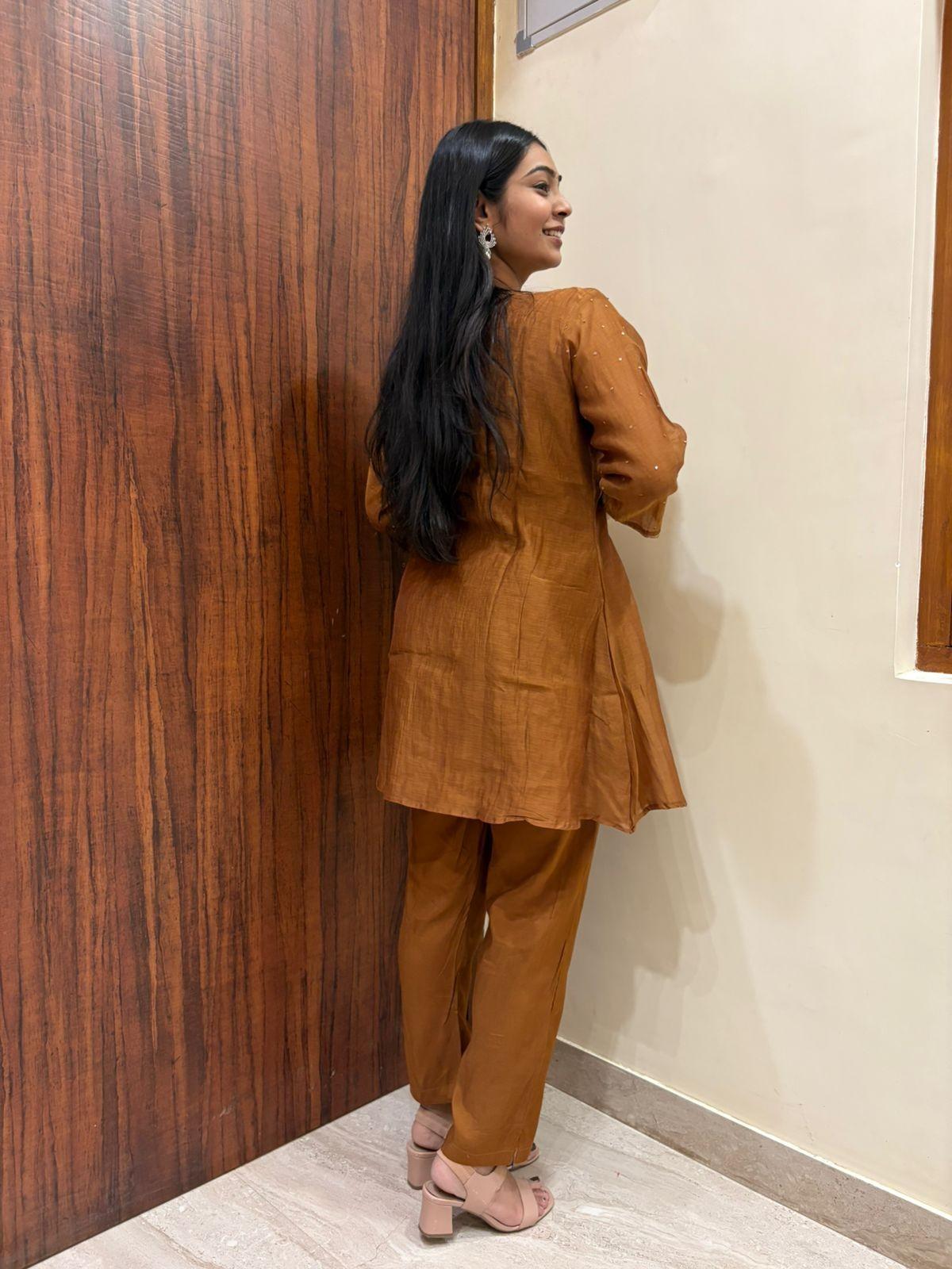 Peplum Embroidered Chanderi Coordset