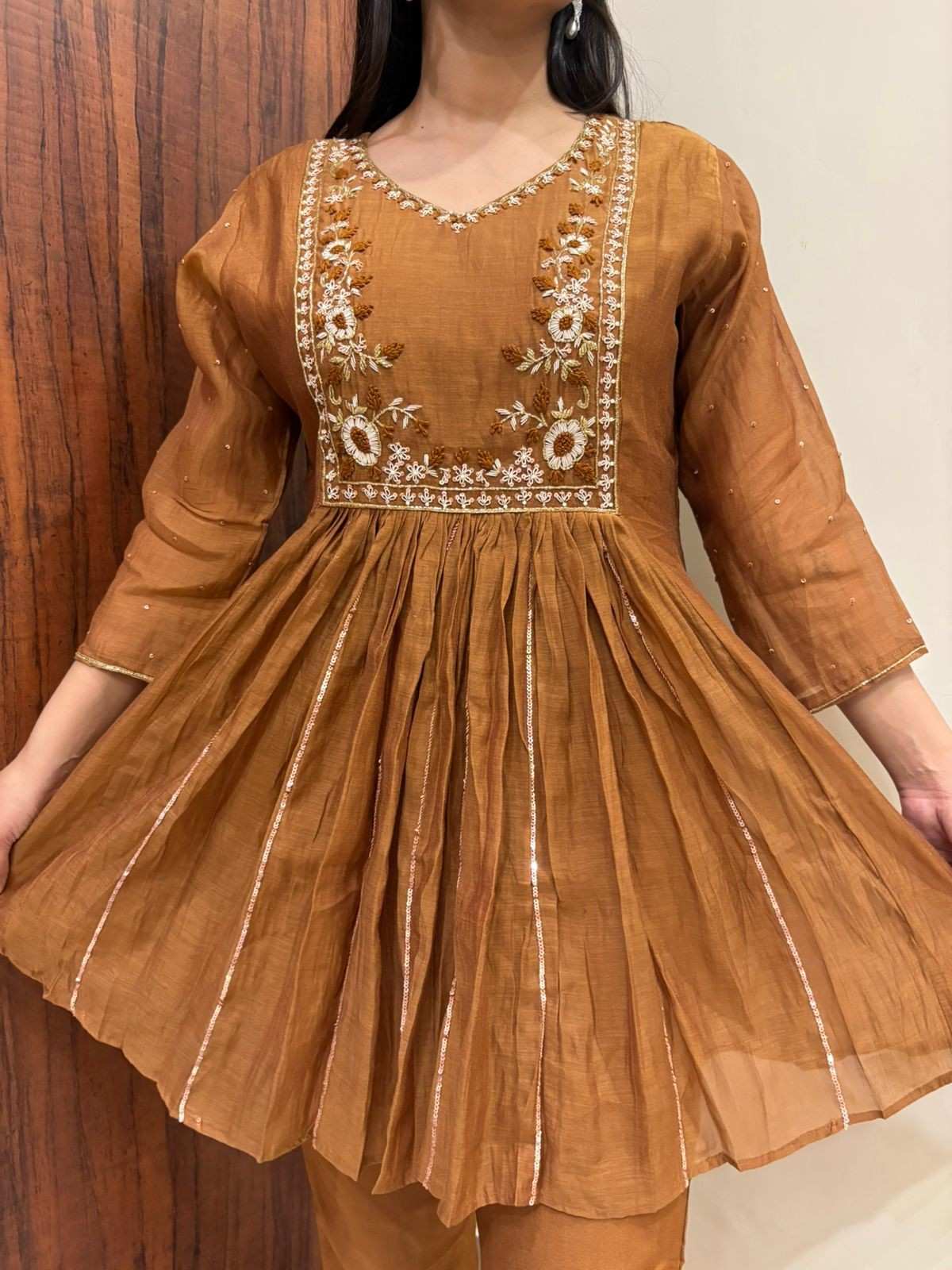 Peplum Embroidered Chanderi Coordset