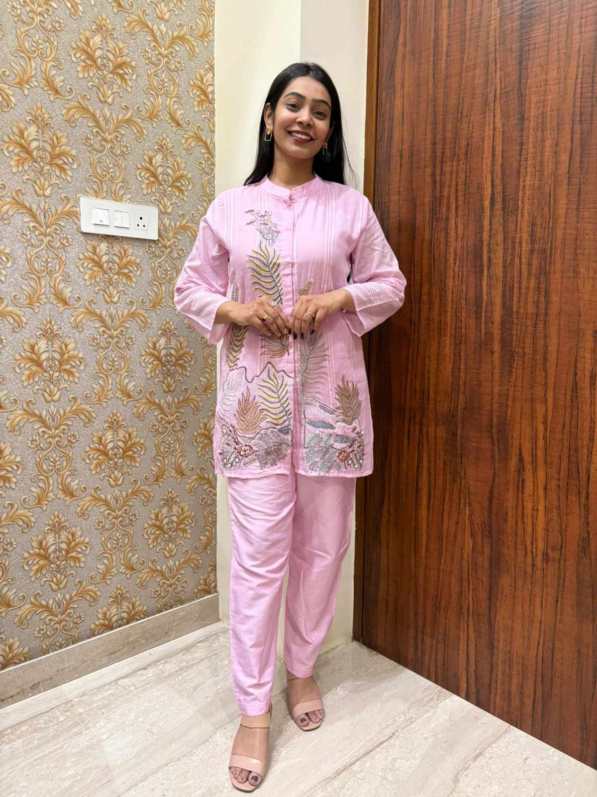 Embroidered mul cotton coordset