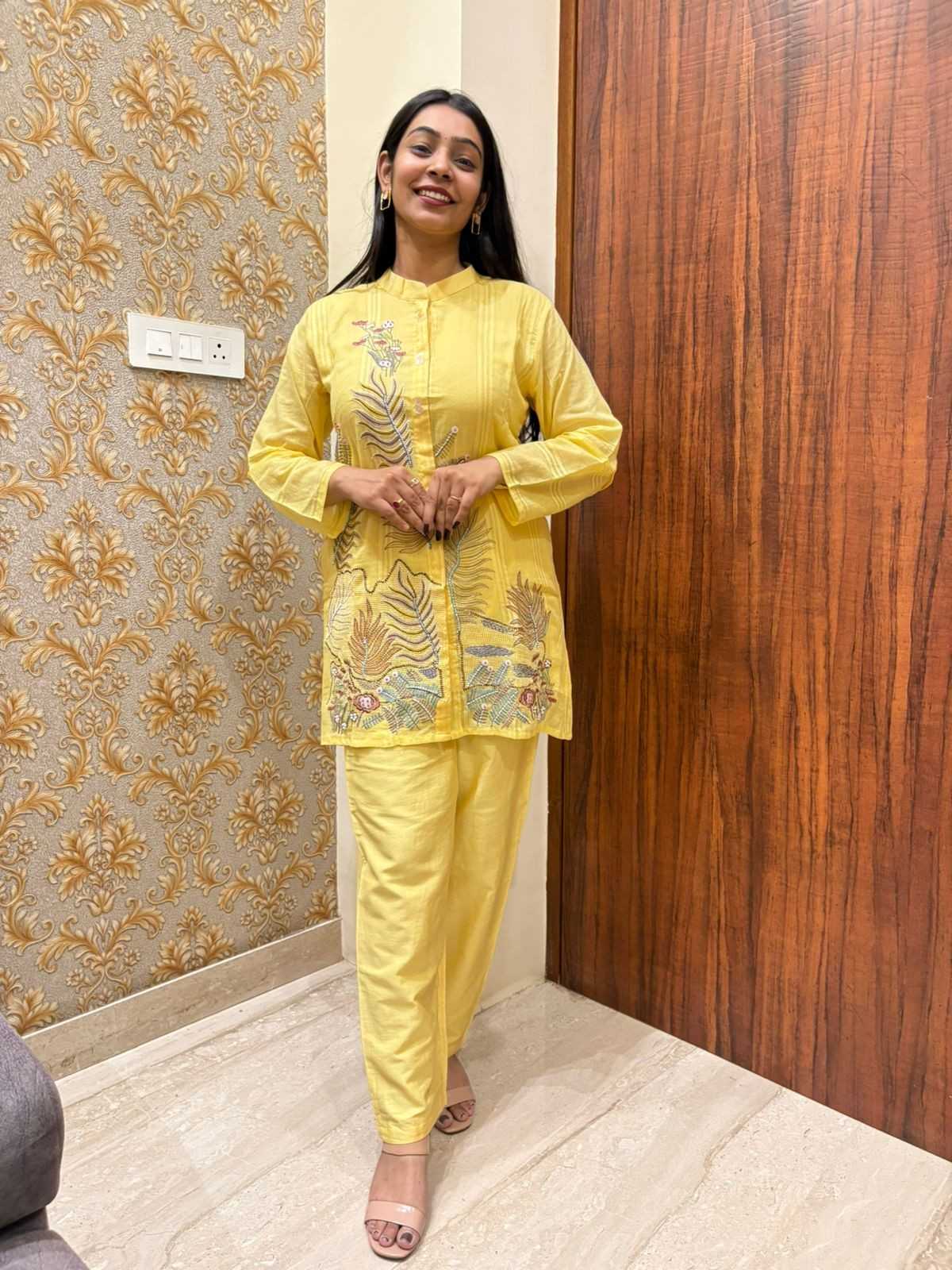 Embroidered mul cotton coordset