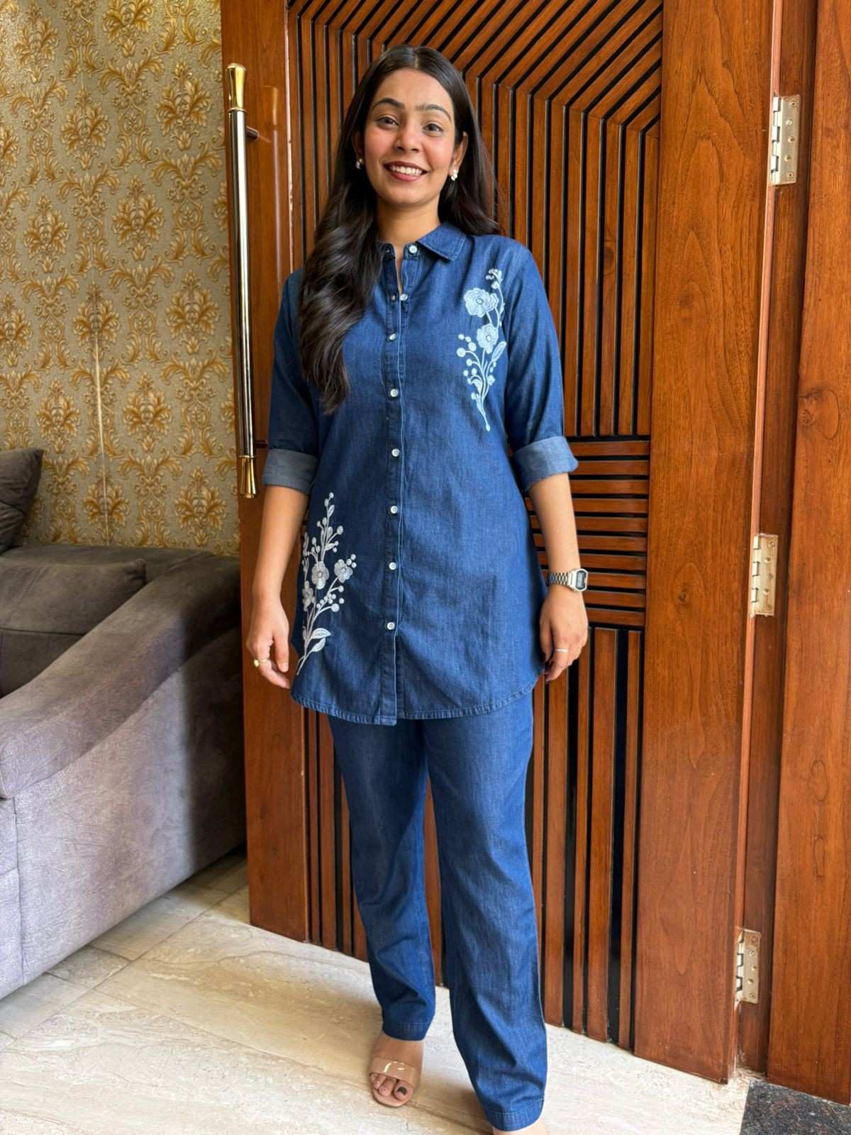 Denim Embroidered coordset