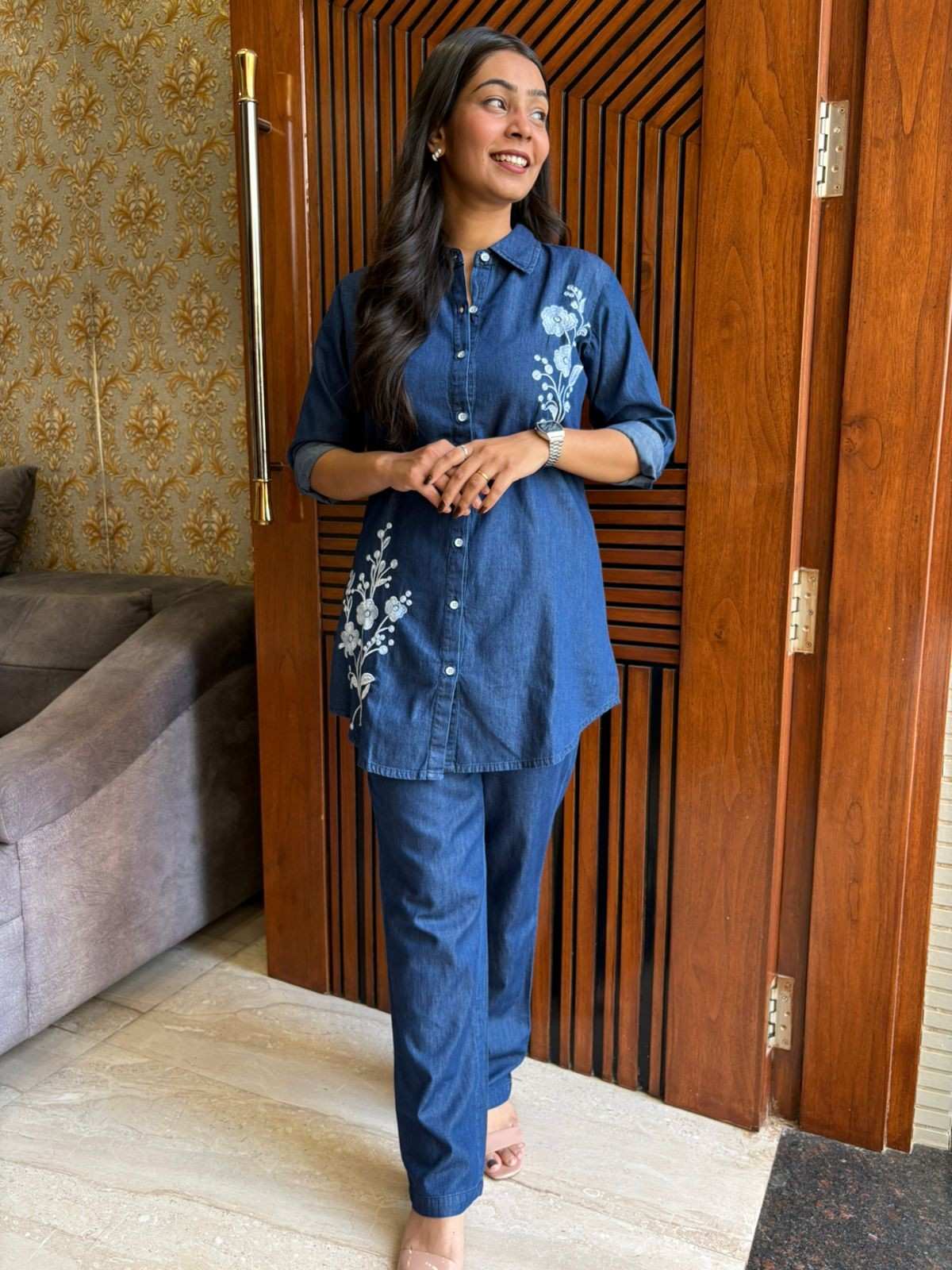 Denim Embroidered coordset