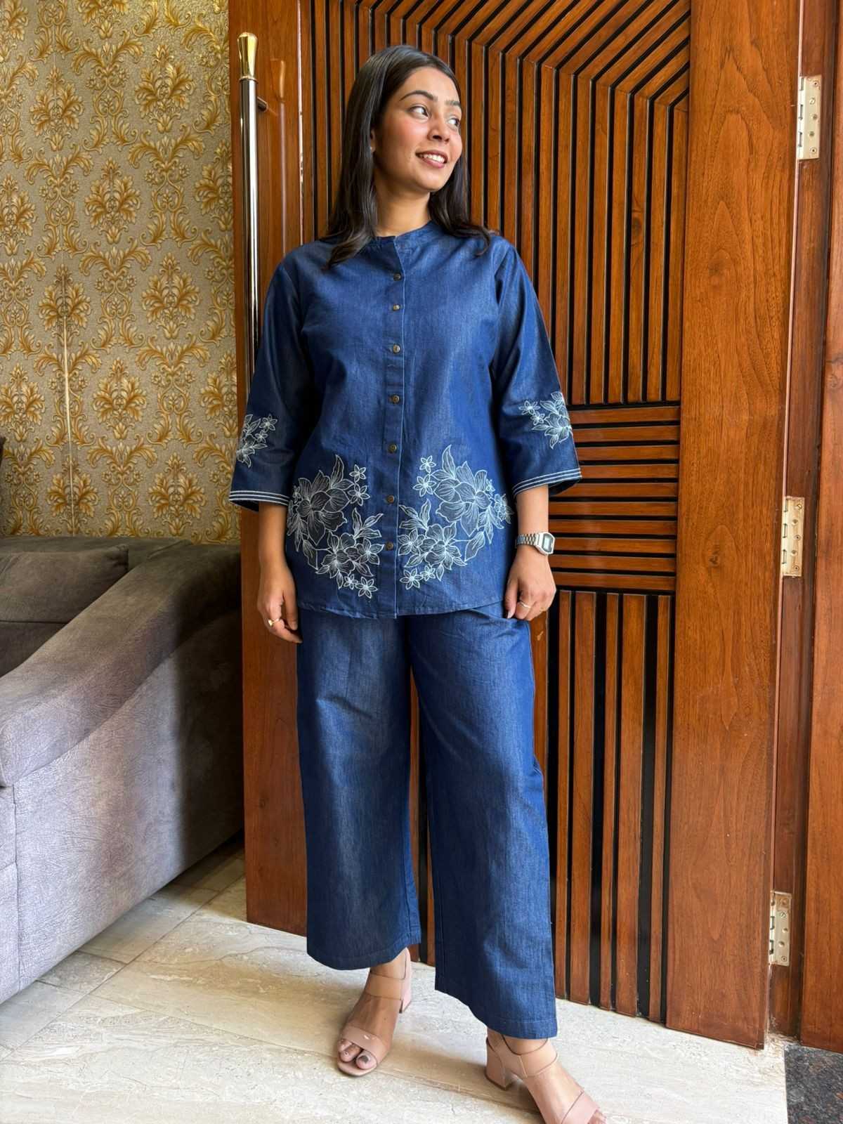Denim Embroidered coordset