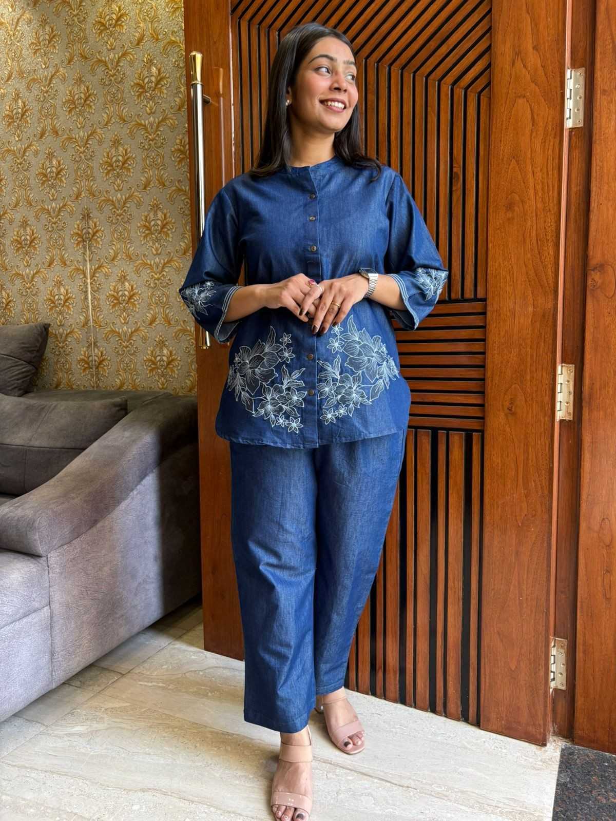 Denim Embroidered coordset