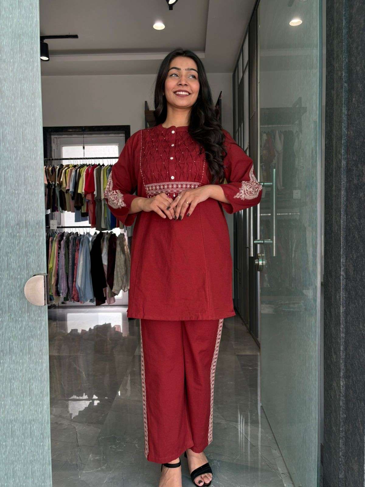 Khadi embroidered coordset