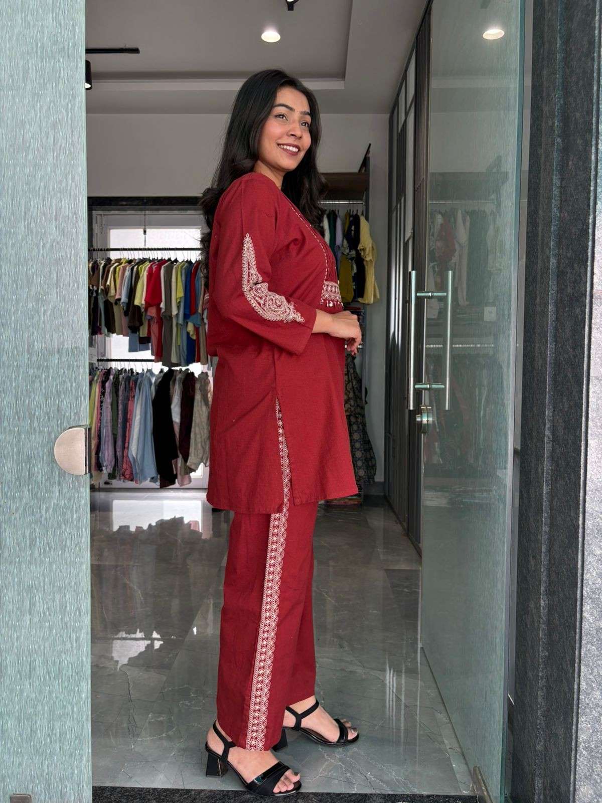 Khadi embroidered coordset