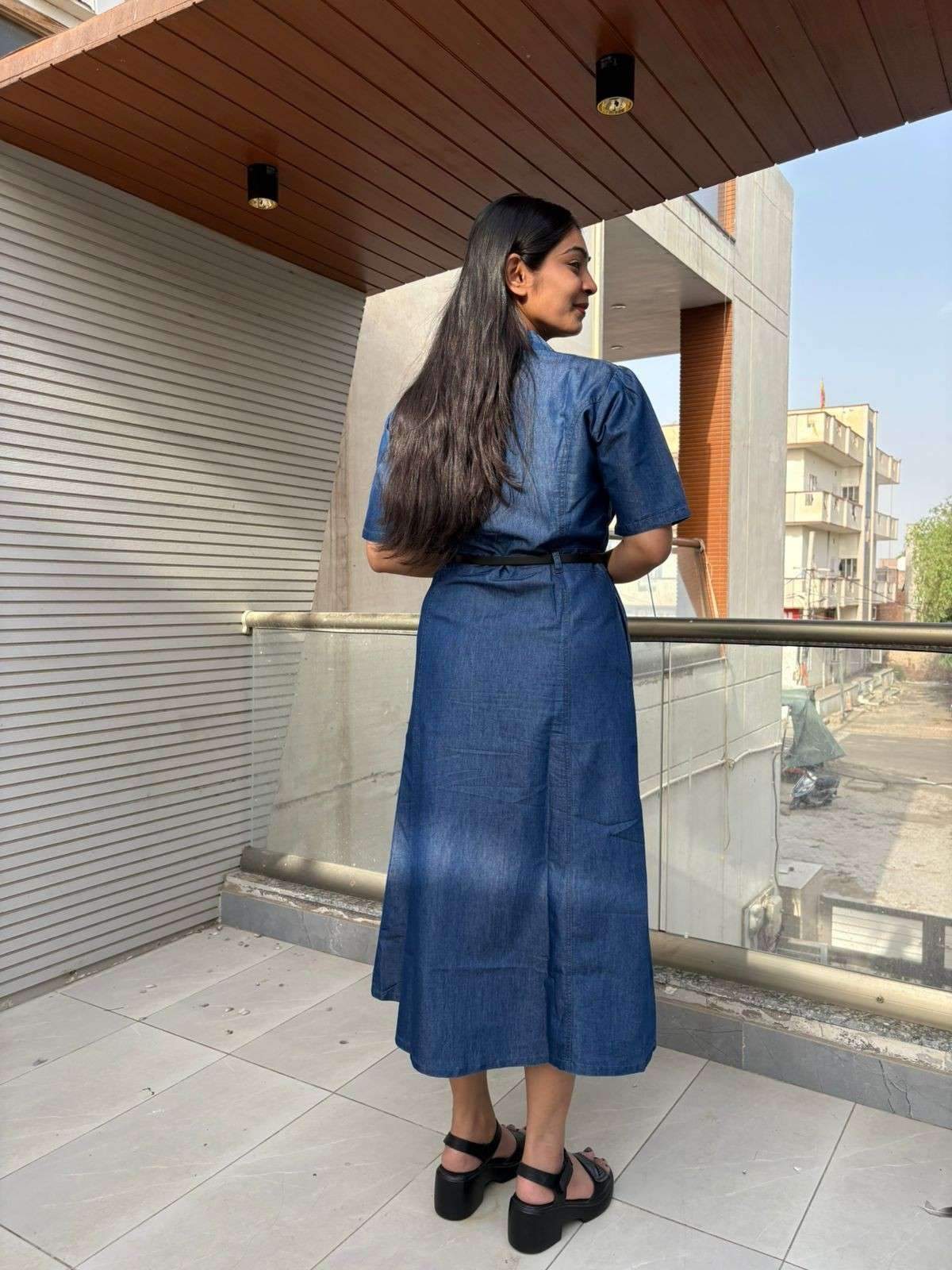 Denim Solid Dress