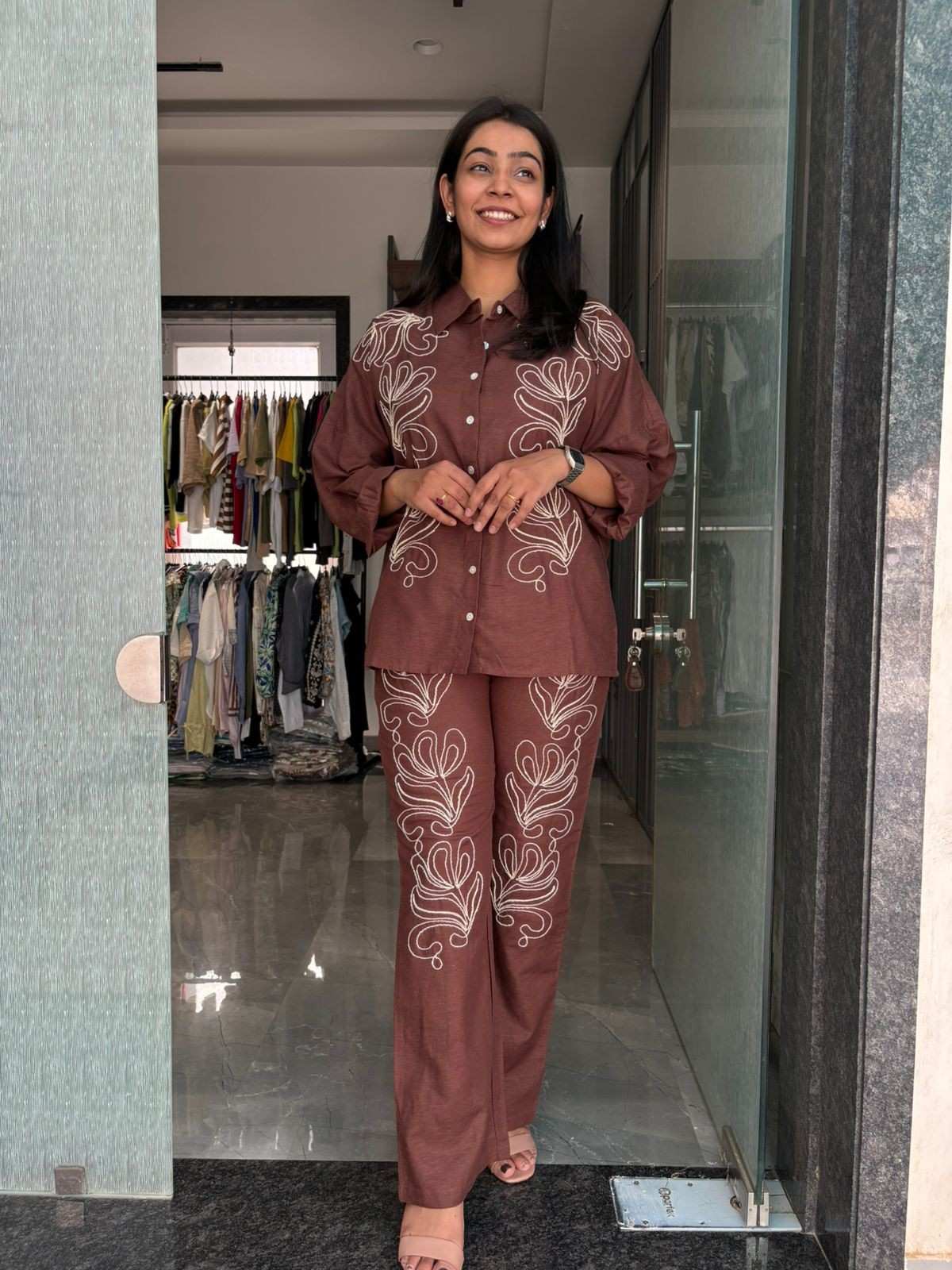 Linen Embroidered coordset