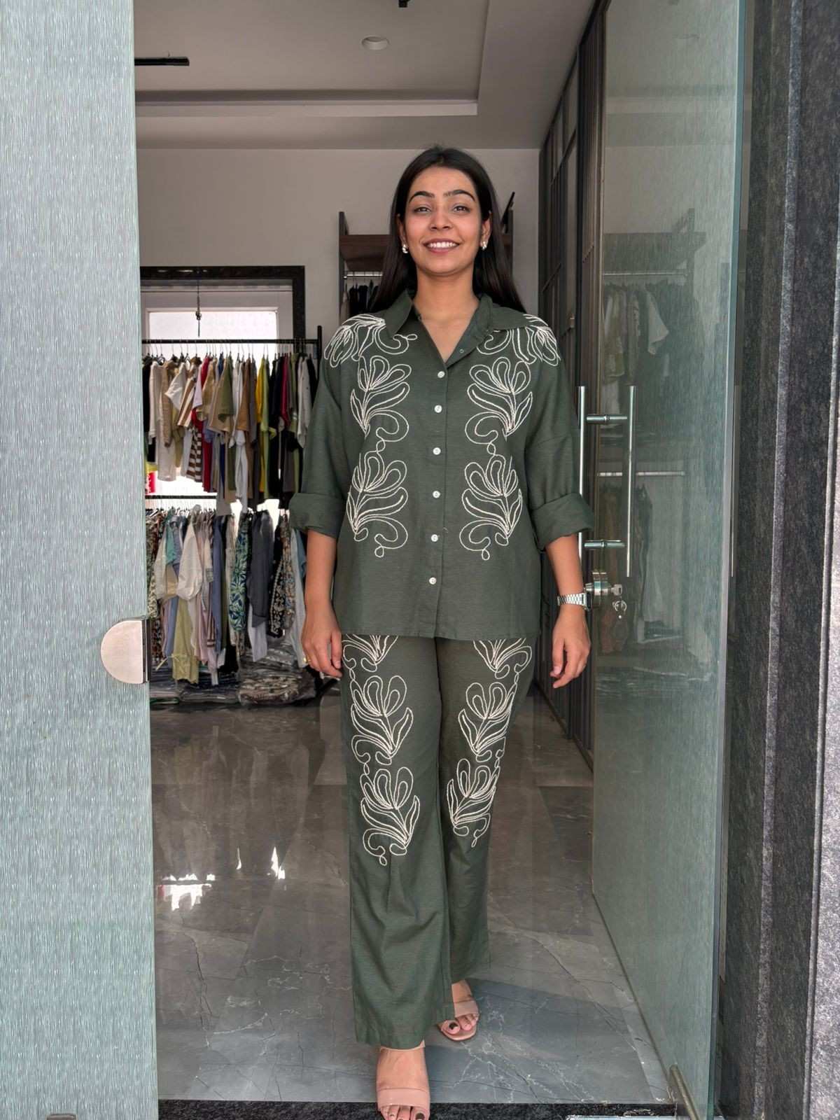 Linen Embroidered coordset