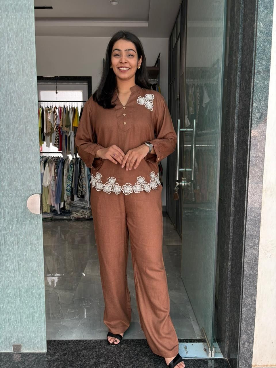 Linen Embroidered coordset