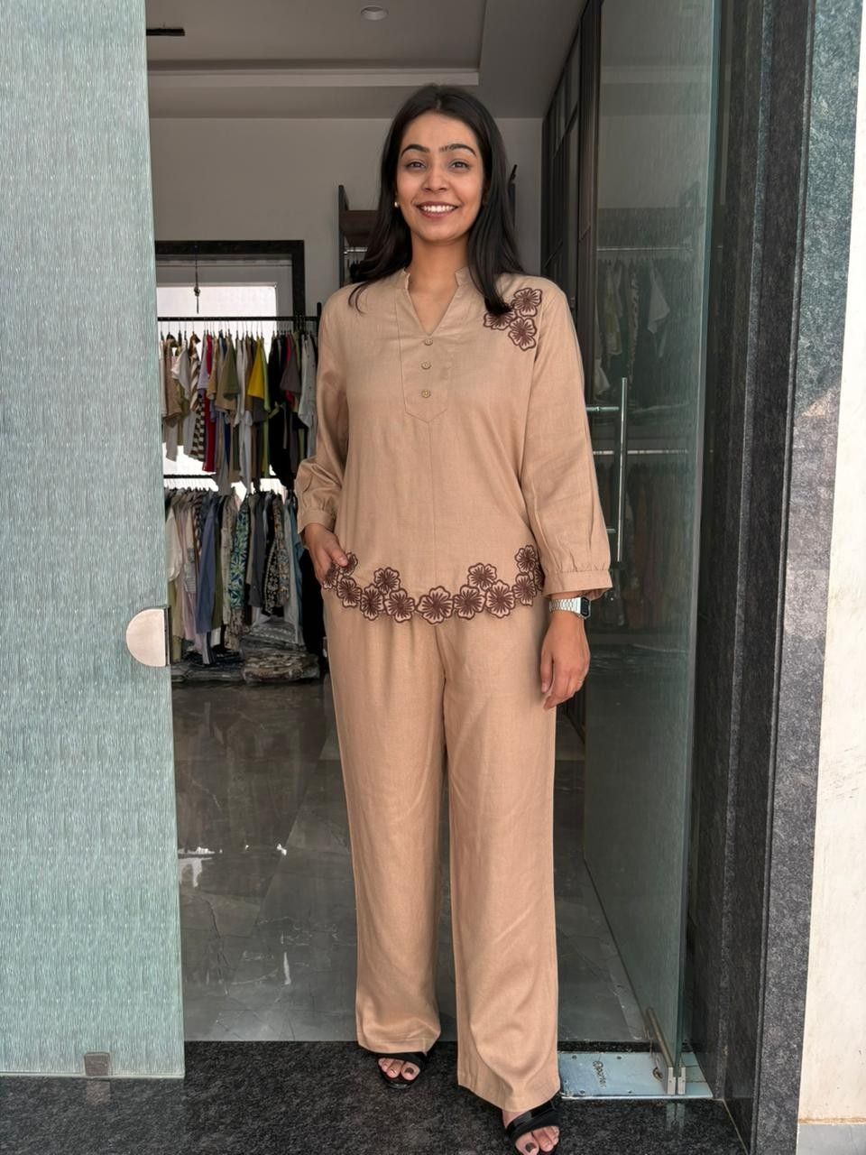 Linen Embroidered coordset