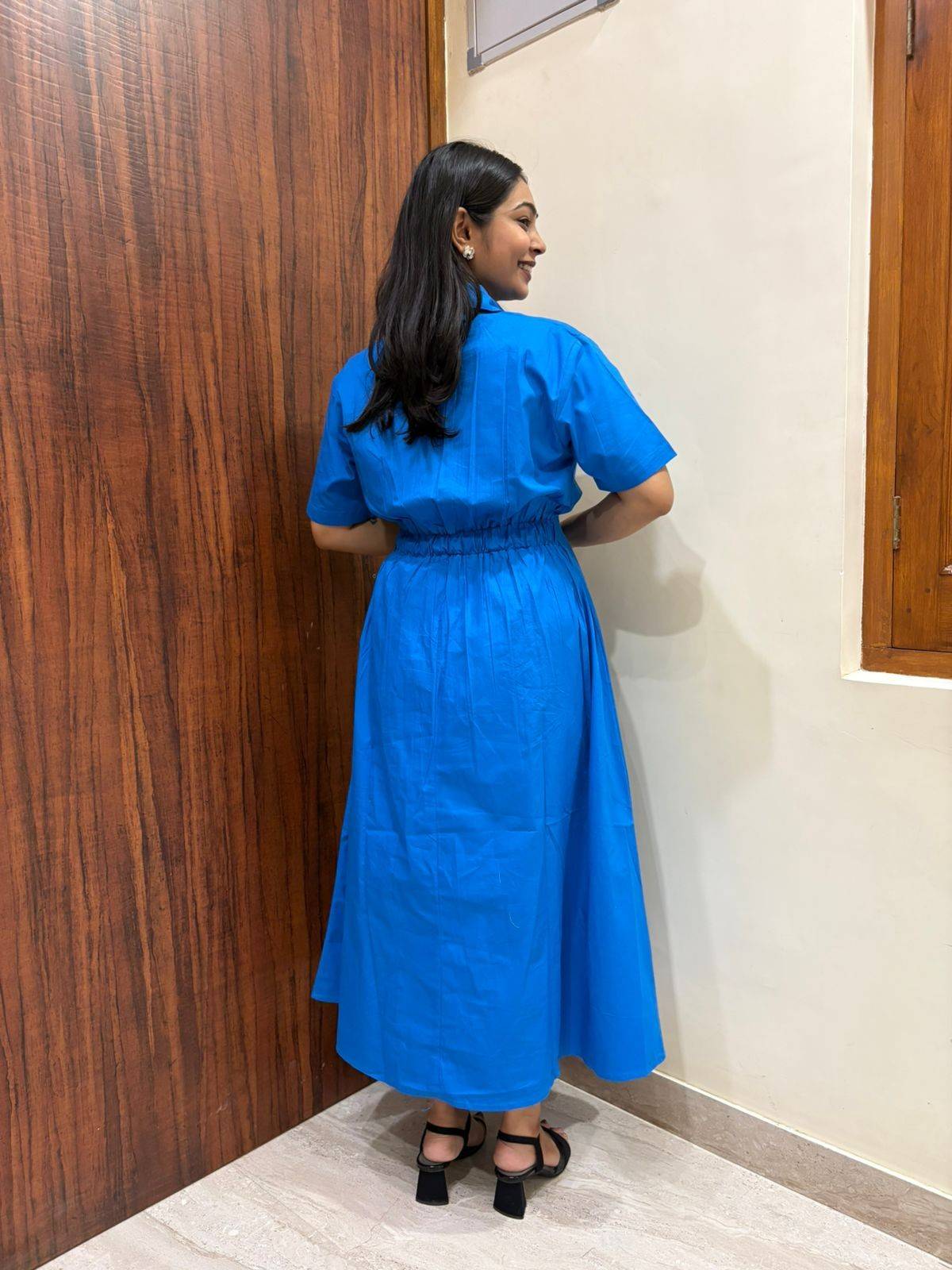Cotton Solid Midi Dress