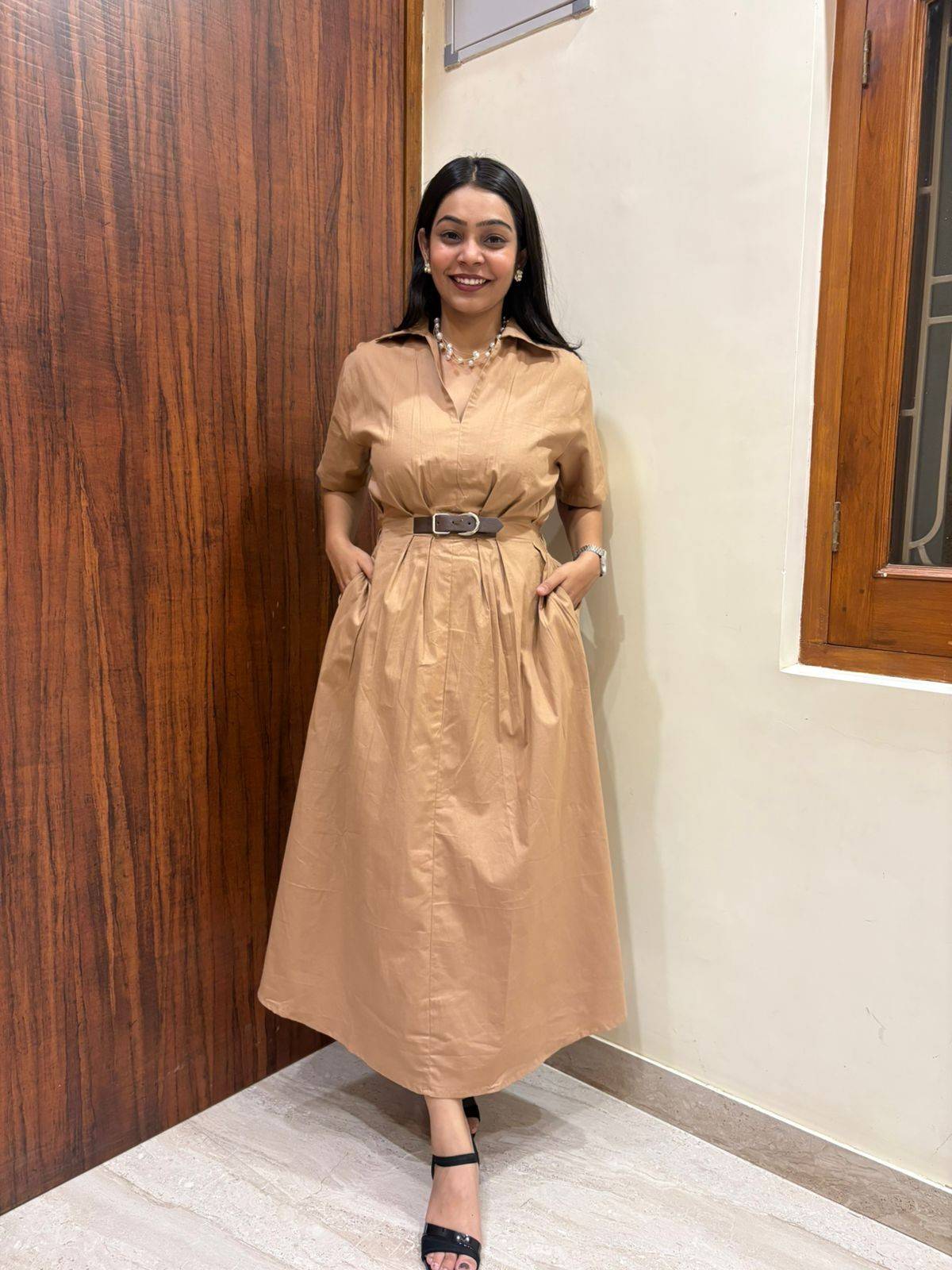 Cotton Solid Midi Dress