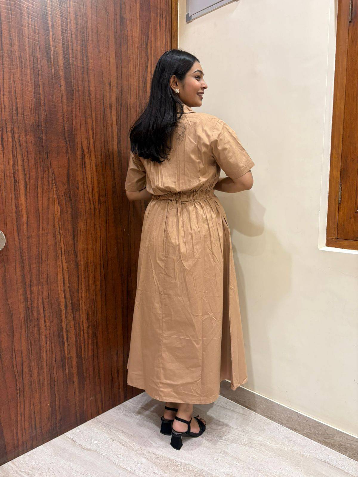 Cotton Solid Midi Dress