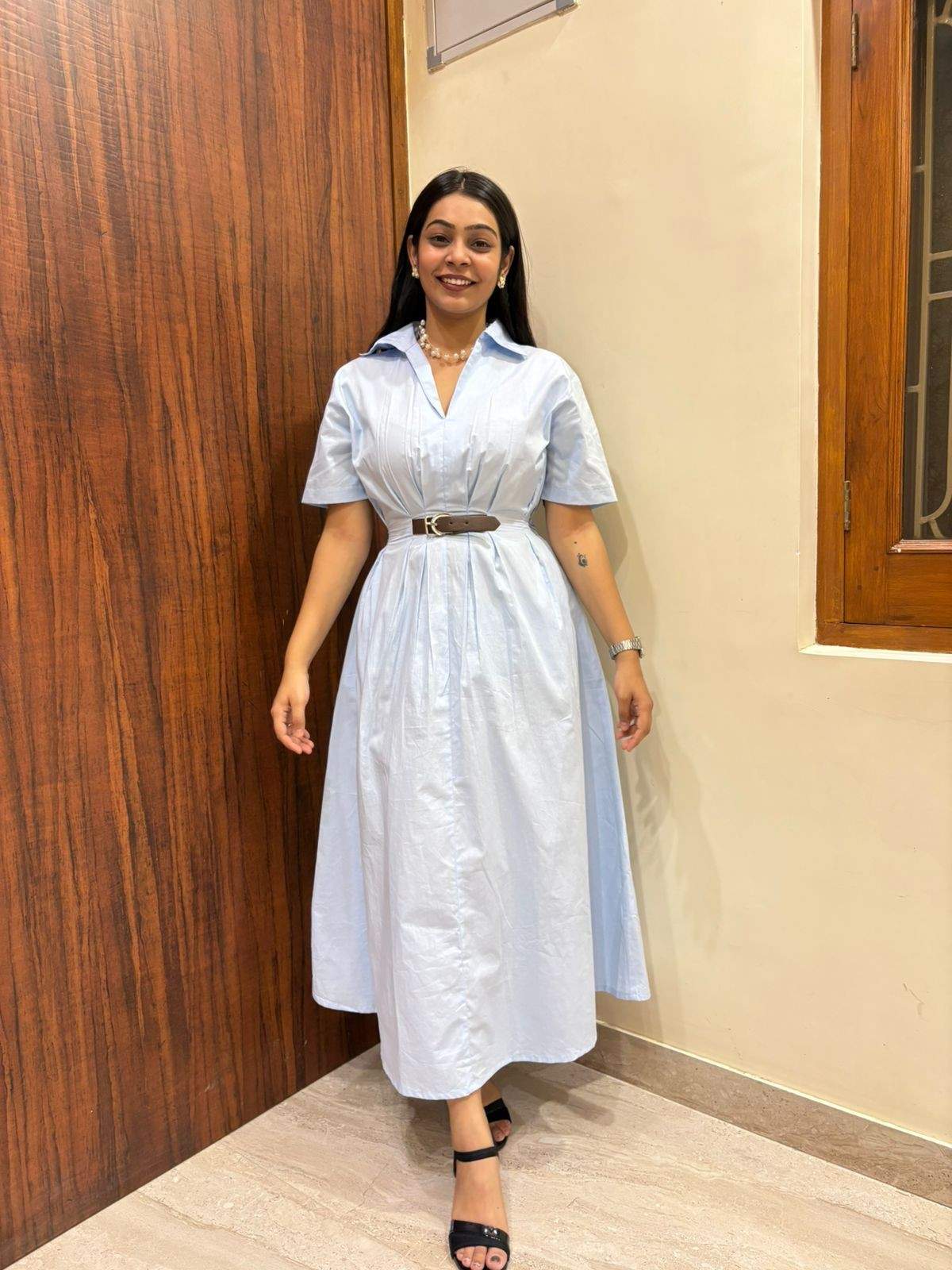 Cotton Solid Midi Dress