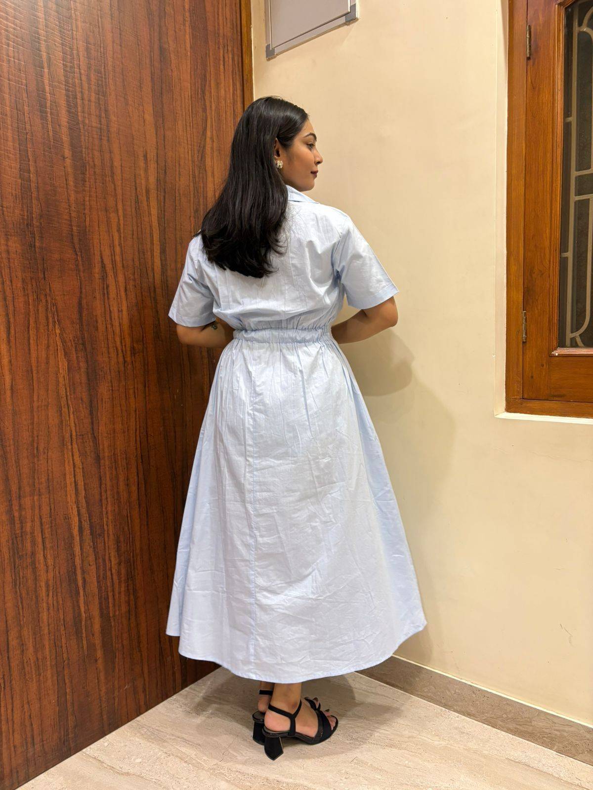 Cotton Solid Midi Dress