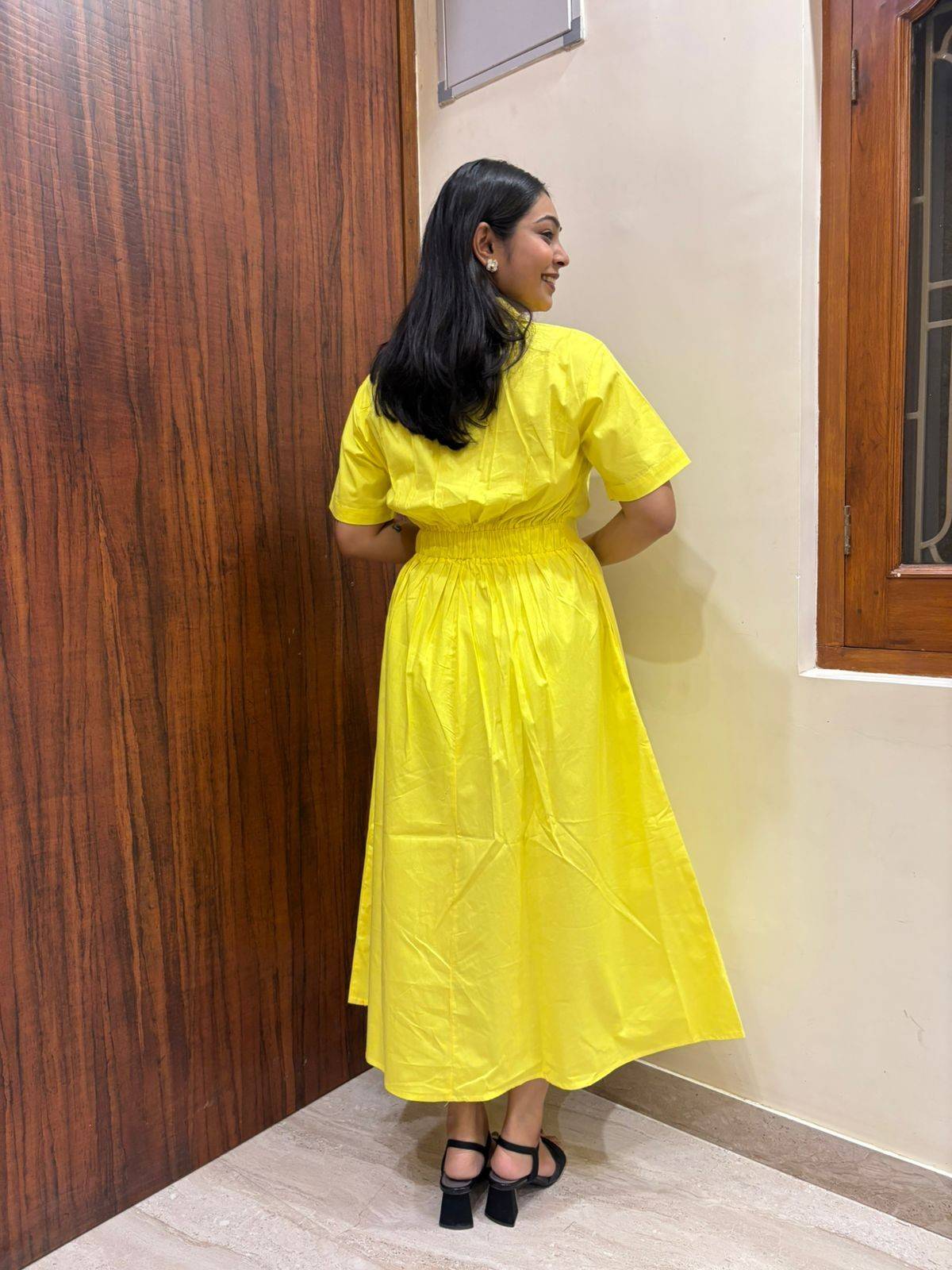 Cotton Solid Midi Dress