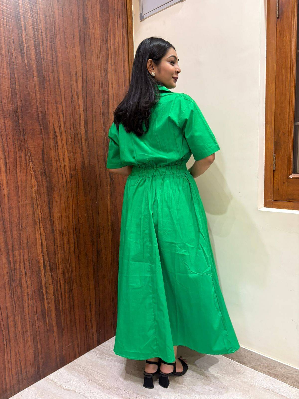 Cotton Solid Midi Dress