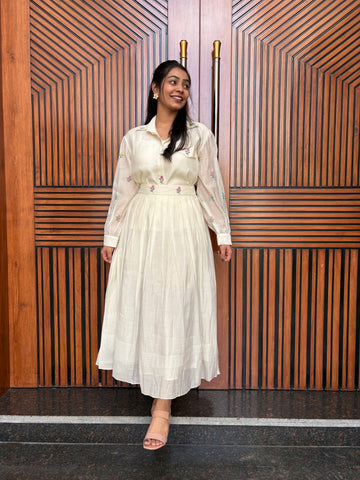 Chanderi Skirt Set - White