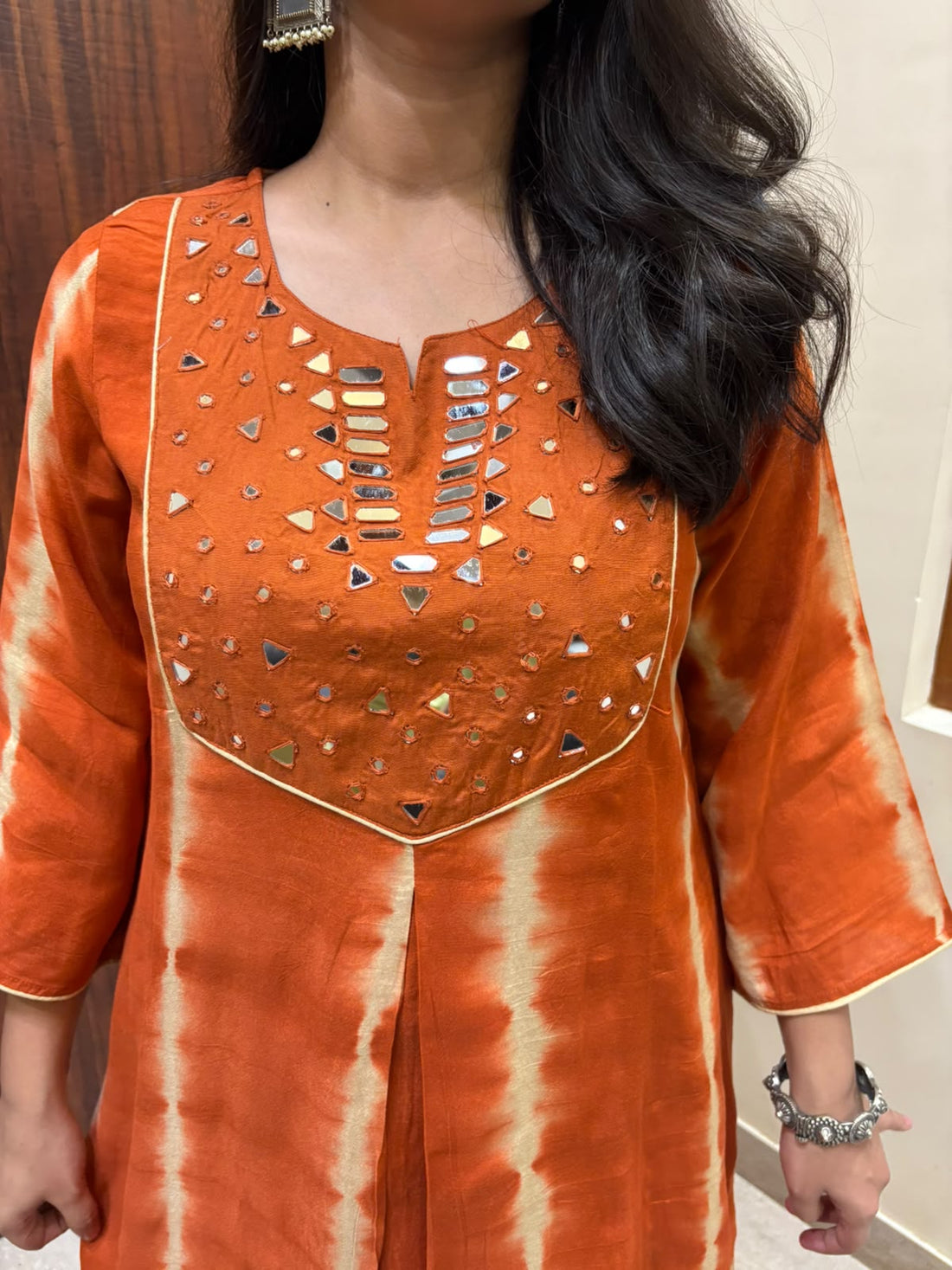 Aaina Muslin Coordset- Rust Orange