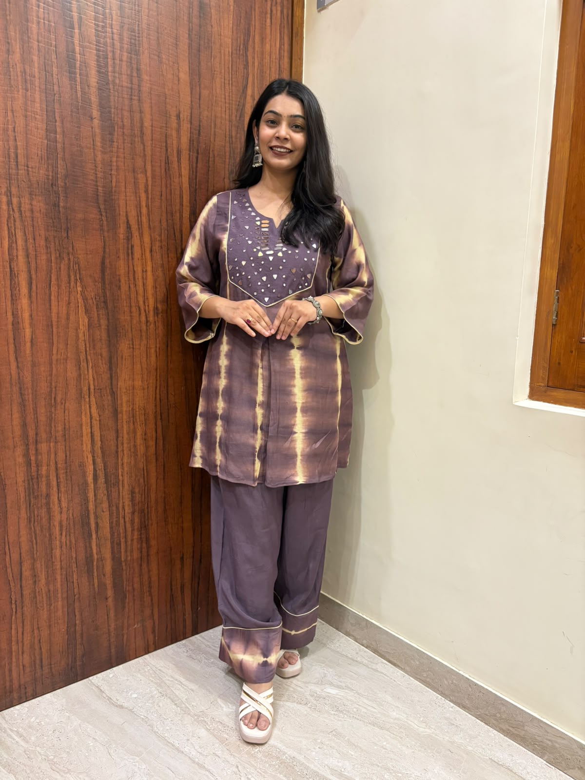Aaina Muslin Coordset- Puple