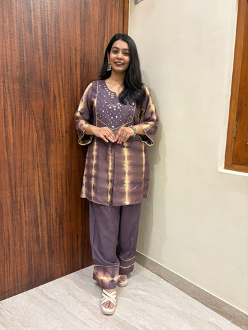 Aaina Muslin Coordset- Puple