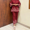 Pintex Embroidered Tunic Coord- Maroon