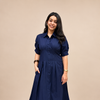 Evara Pleated Dress- Navy Blue