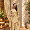 Sitara Angrakha 3Pc Set- Soft Gold