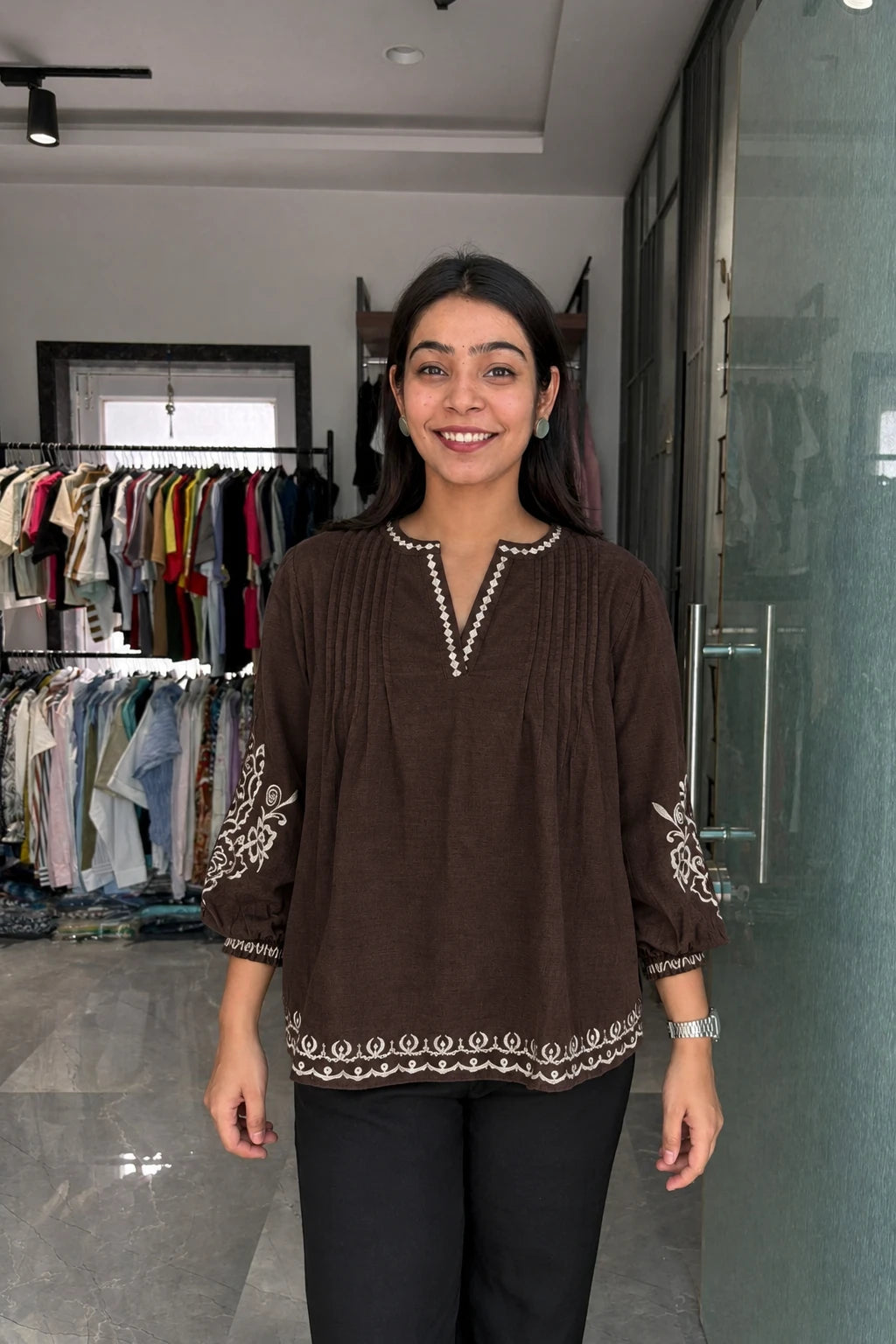 Embroidered Flex Cotton Tops