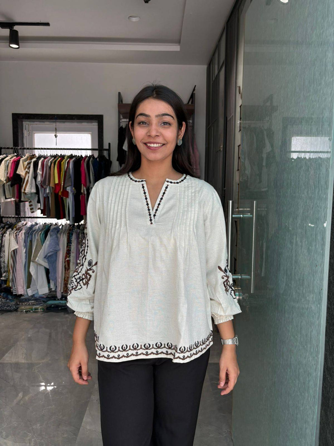 Embroidered Flex Cotton Tops