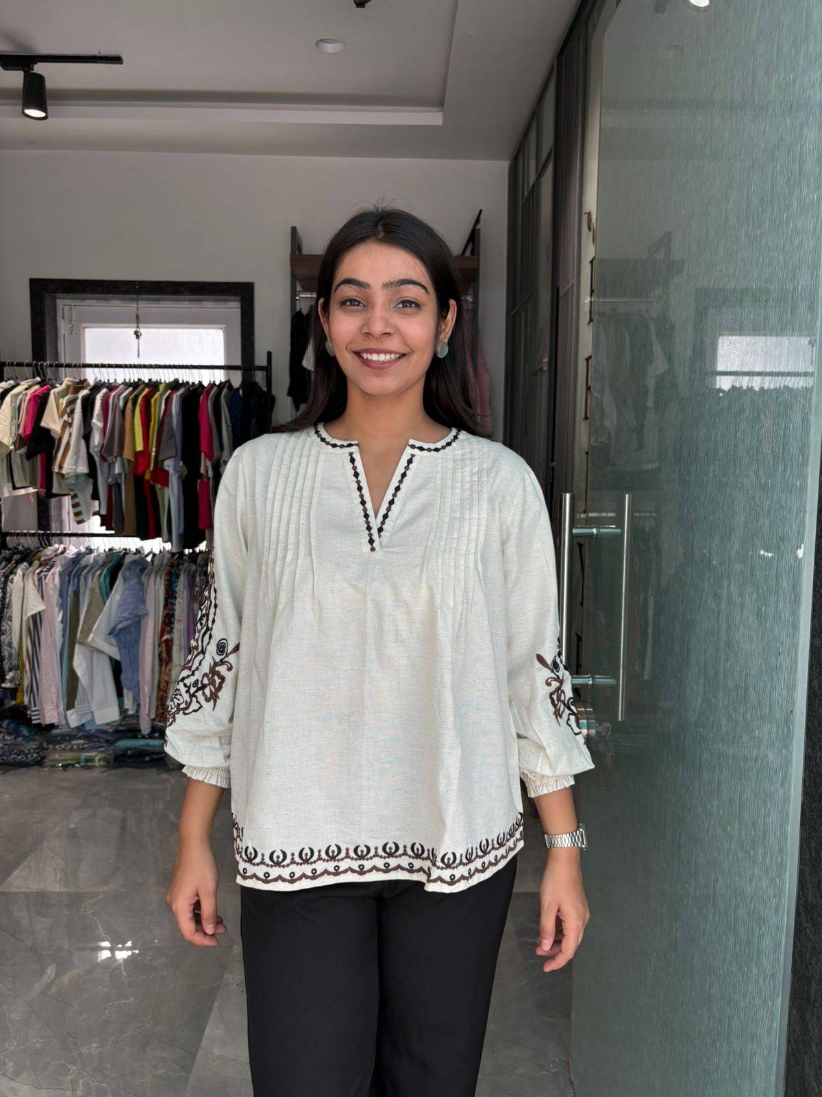 Embroidered Flex Cotton Tops