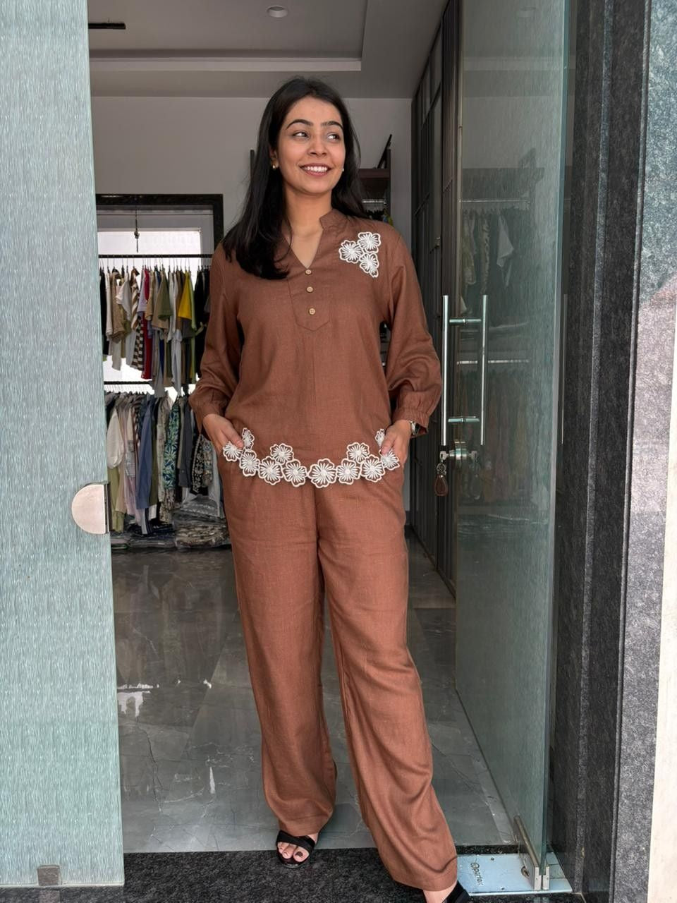 Linen Embroidered coordset